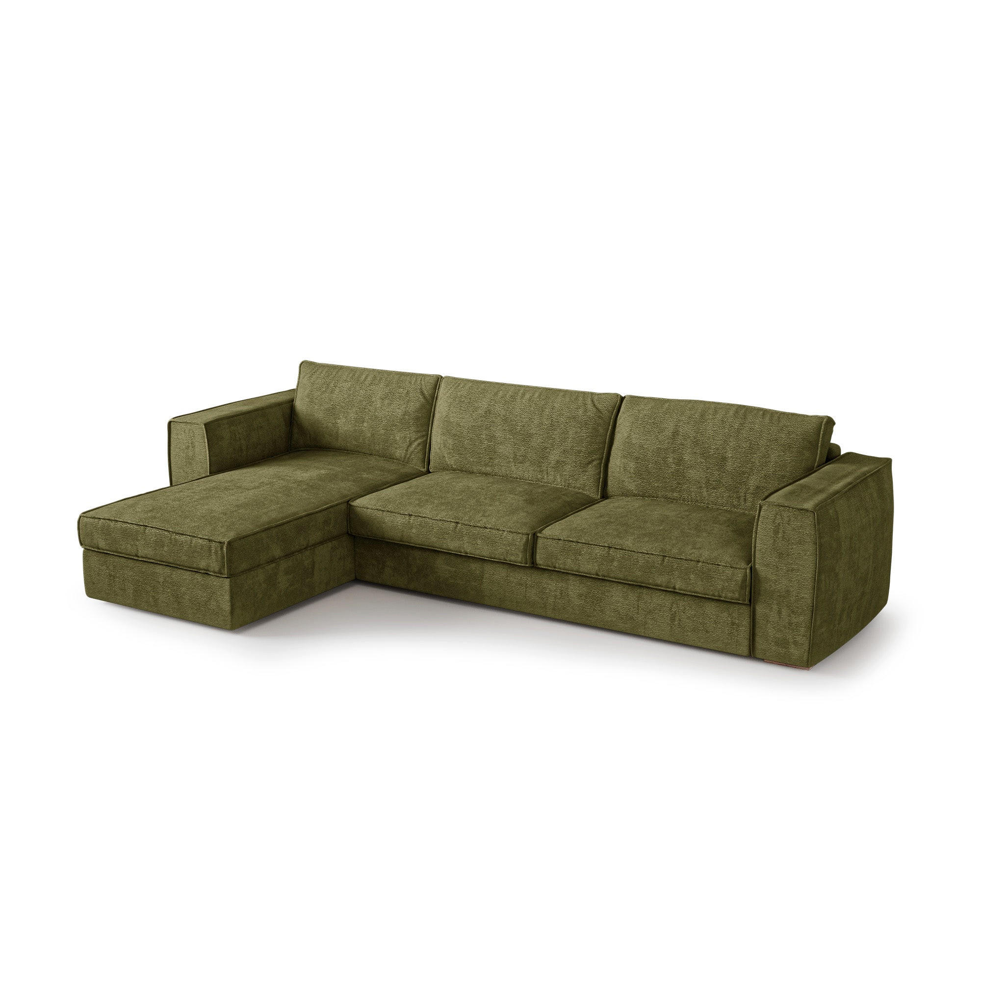 LINKSECK-SCHLAFSOFA MIKA Kettgewebe mit weichem Griff Vintage-Grün 292cm - Dunkelgrün/Grün, Textil (292/100cm) - Premium Interiors