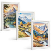 BILDER SET 3er Set - 40x60 cm Weißer Rahmen - Berglandschaft mit einem Fluss - Weiß, Kunststoff (40/60cm) - TULUP