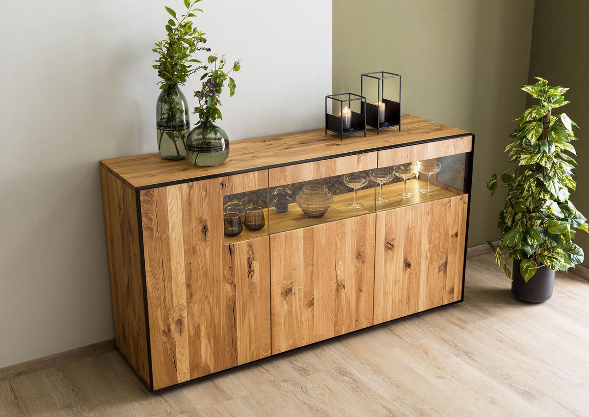 SIDEBOARD Wildeiche 160x45x87 natur geölt STARNBERG #15 - Naturfarben, Holz (160/87/45cm) - Massivmoebel24
