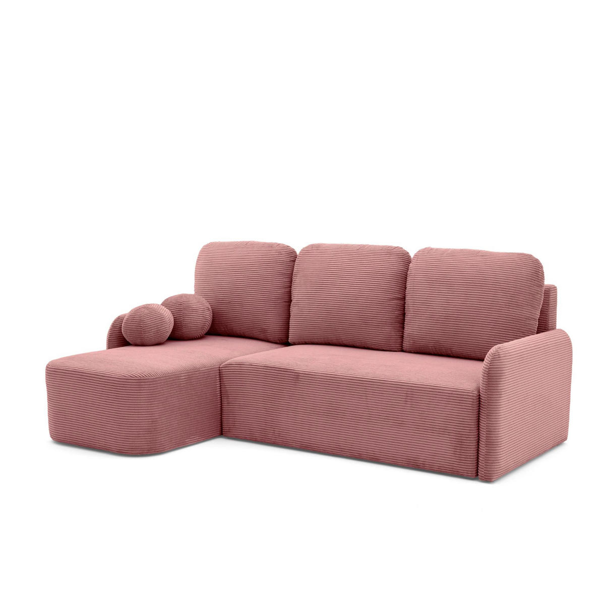 ECKSOFA CASPER L Links mit Schlaffunktion 132x198 Cord Rosa - Pink/Schwarz, Holz/Kunststoff (217/145cm) - NACANAPA