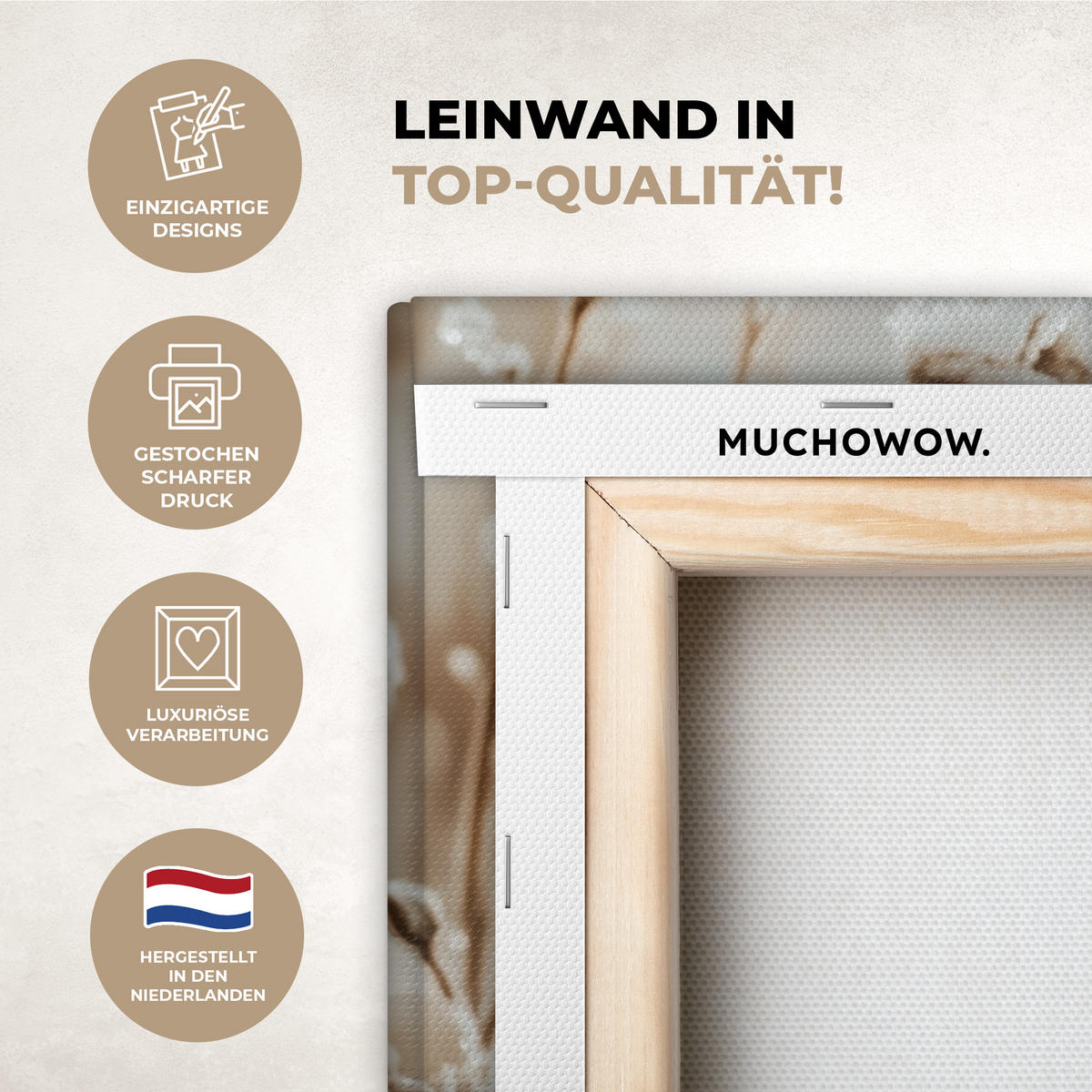 LEINWANDBILD Blumen - Winter - Weiß - Schnee - Beige Deko Wohnzimmer 20x30 cm - Creme, Textil (20/30cm) - MuchoWow