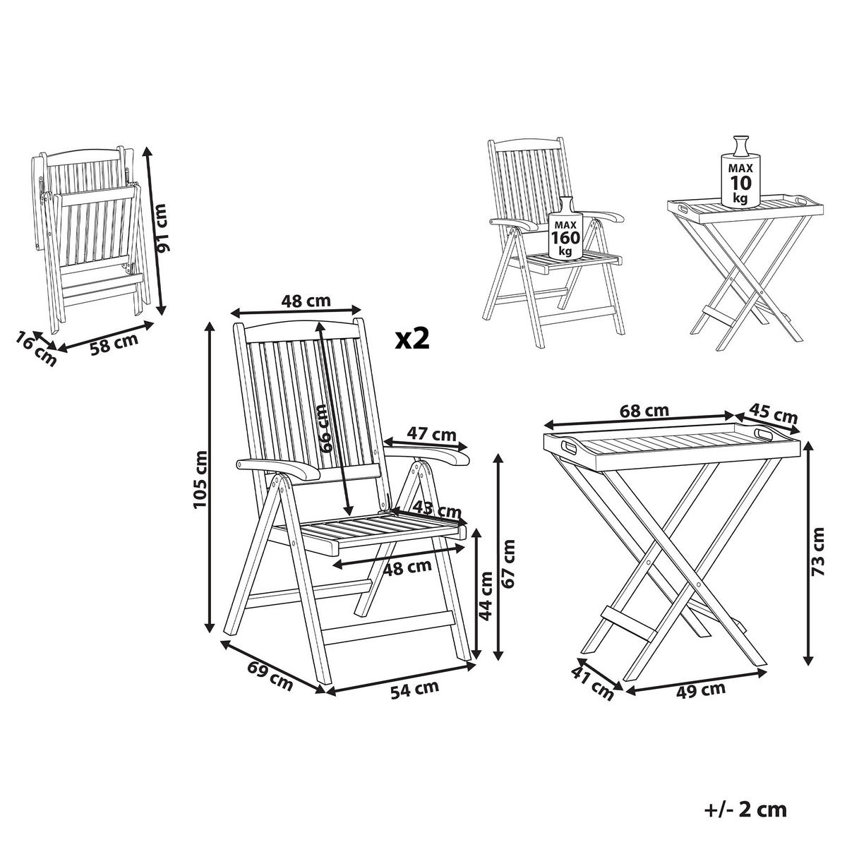 BALKONSET 2-Sitzer Akazienholz dunkelbraun verstellbar Amantea - Dunkelbraun, Holz - Beliani
