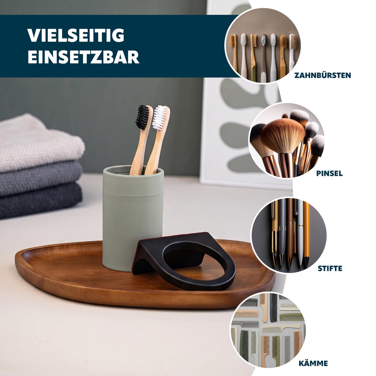 BAD-ACCESSOIRES-SET (4er-Set) SAVONA, Soft-Touch, salbeigrün - Salbeigrün, Kunststoff (19/24.5/19cm) - bremermann