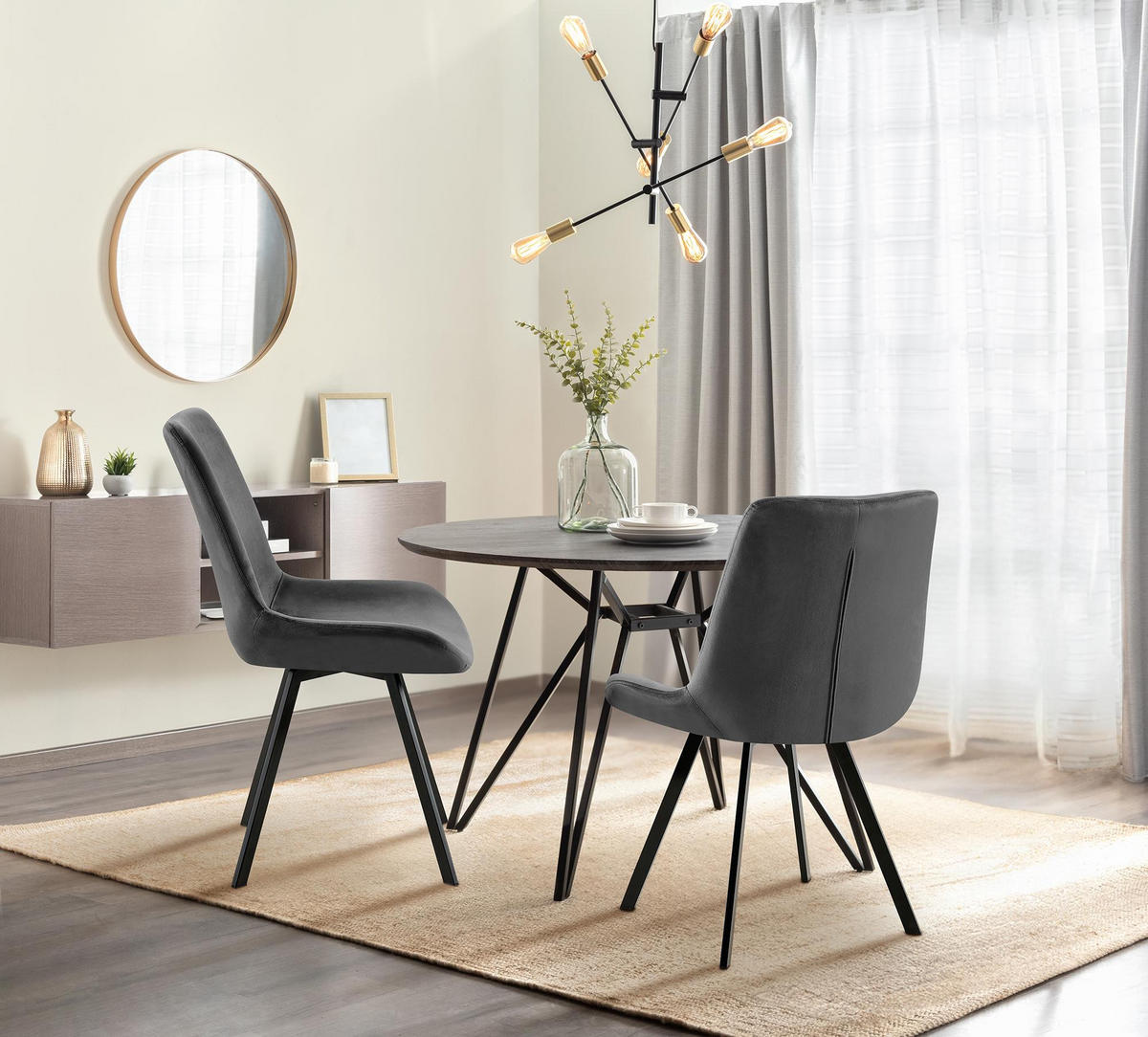 STUHL Samt dunkelgrau - Dunkelgrau/Schwarz, Textil/Metall (53/89/59cm) - CLP