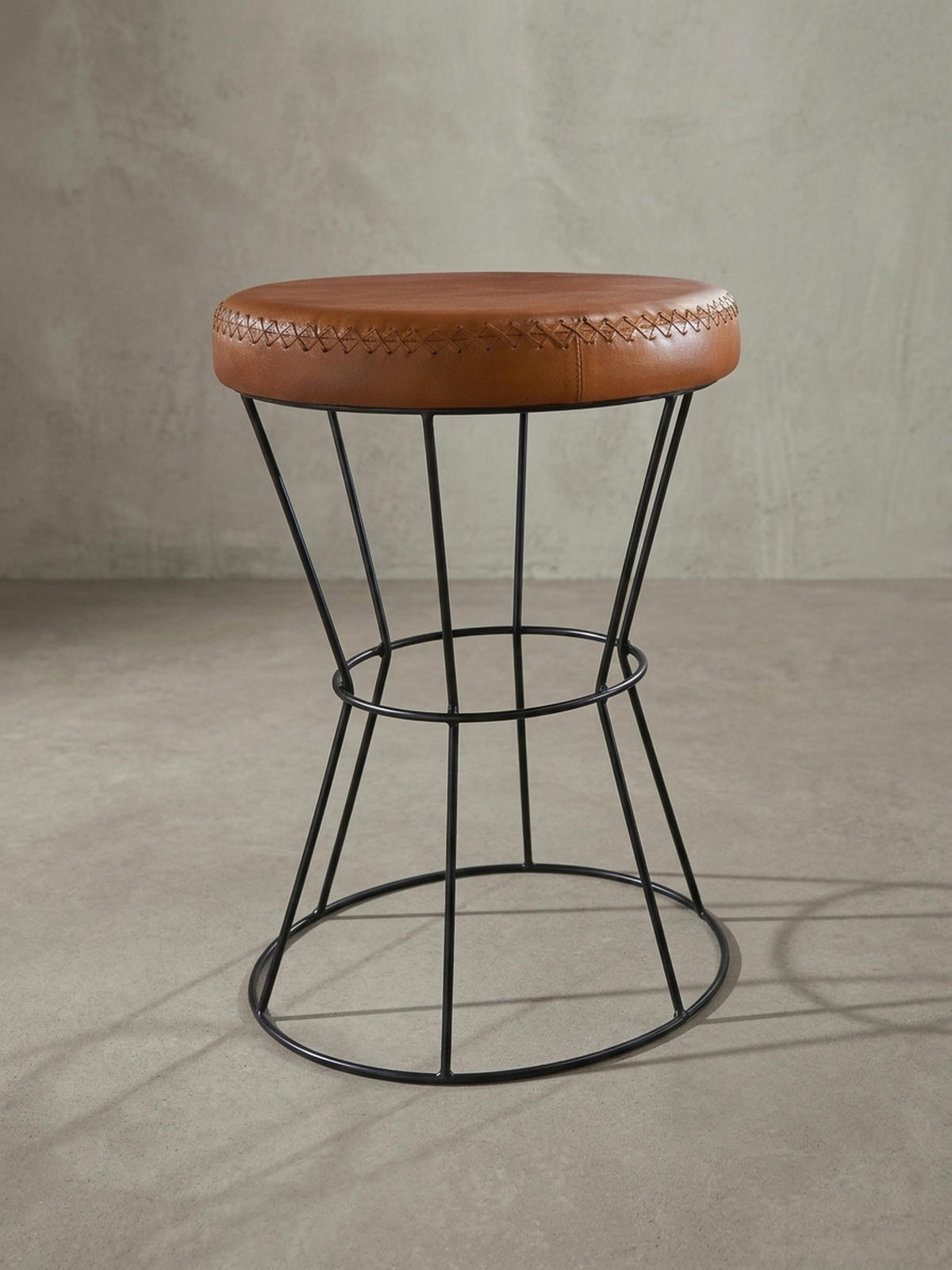 SITZHOCKER – Echtleder, Industrial-Stil - Schwarz/Braun, Leder/Metall (35/48/35cm) - KADIMA DESIGN