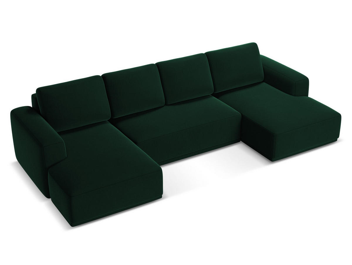 WOHNLANDSCHAFT Samt Stoff Grün - Dunkelgrün/Schwarz, Kunststoff/Textil (333/91/160cm) - Makamii