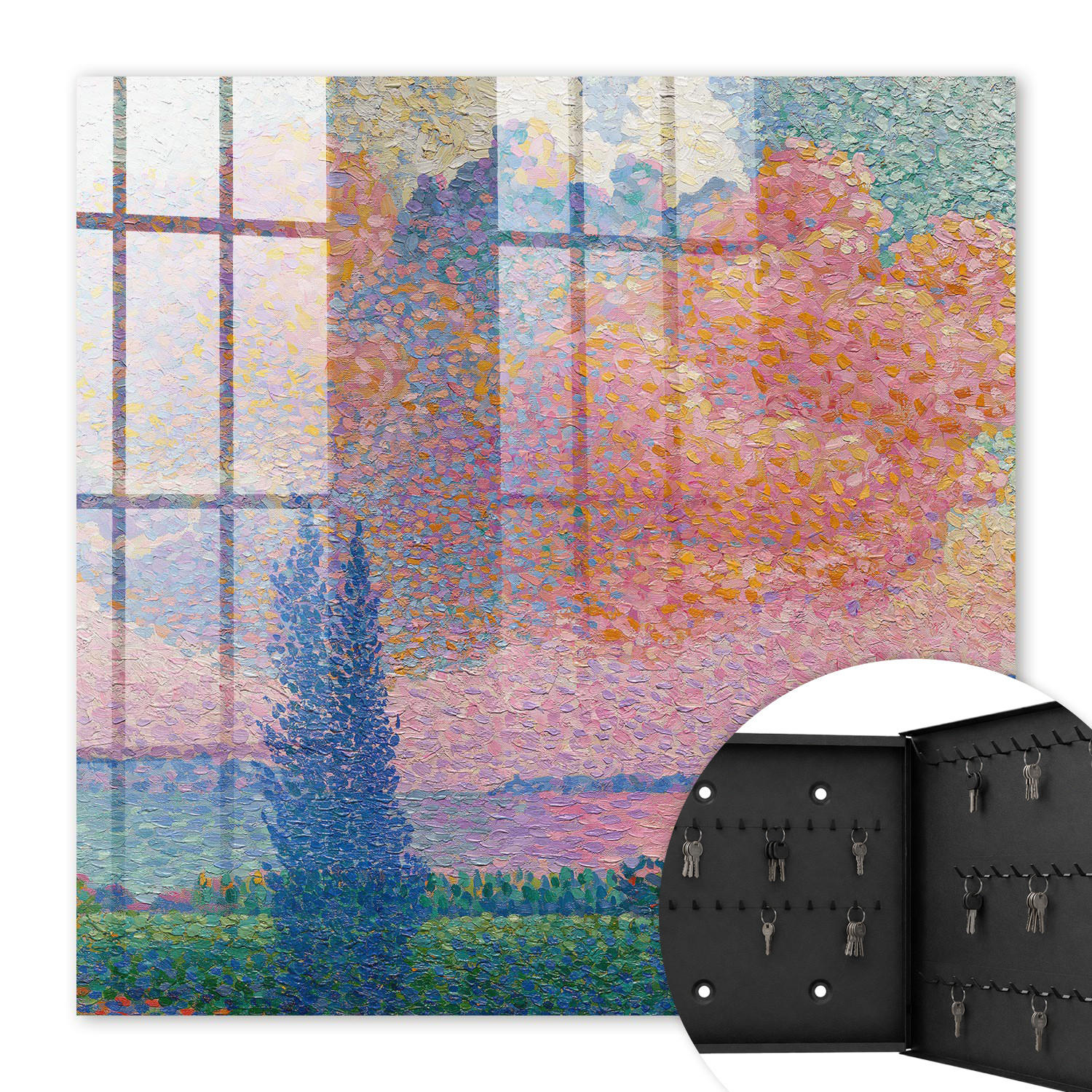 SCHLÜSSELBOX Schwarz 30x30 cm- Türöffnung nach rechts - Farbenfrohe Natur - Pink, Metall (30/30/5cm) - TULUP