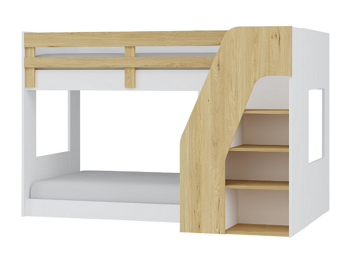 ETAGENBETT - 2 Personen - Holz, Platte - Naturfarben Hell, Weiß - - Naturfarben/Weiß, Holz (90/190cm) - Vente-Unique