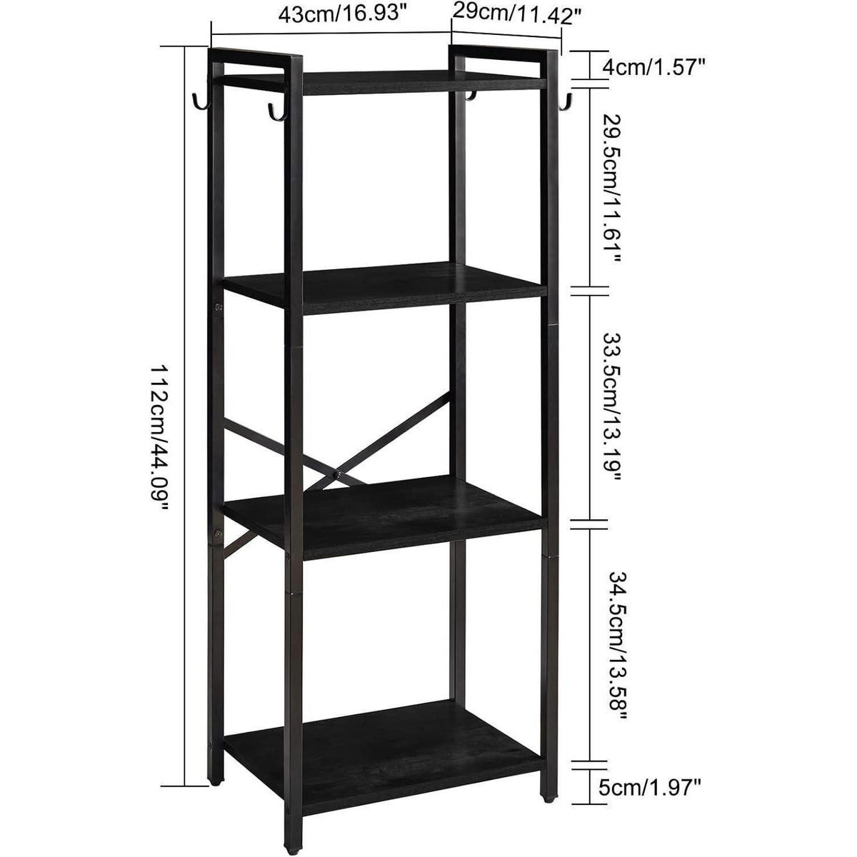BÜCHERREGAL 4-stöckig Schwarz 43 x 29 x 112 cm - Schwarz, Metall (29/112/43cm)
