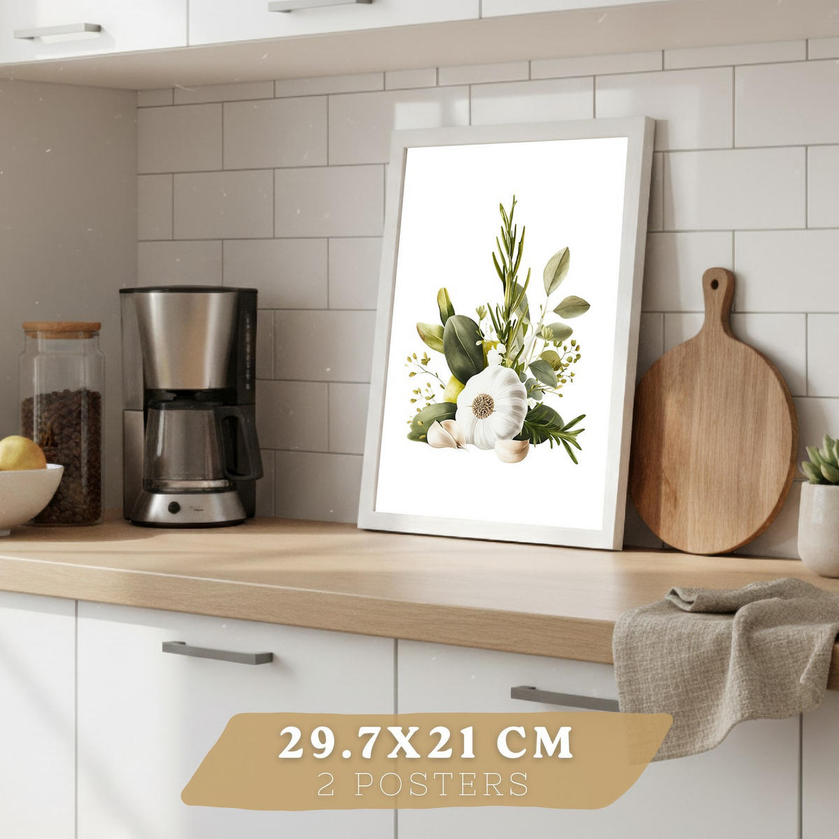 PLAKAT Sada 2 Vintage olivy A4 Bílý rám - bílá, papír (29.7/1/21cm) - Nacnic