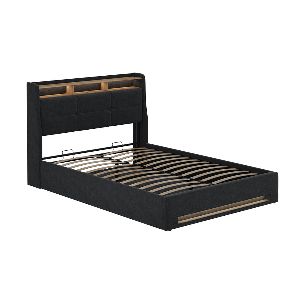PAT TAPITAT Christin Antracit / stejar 140x200 cu LED si conexiune USB