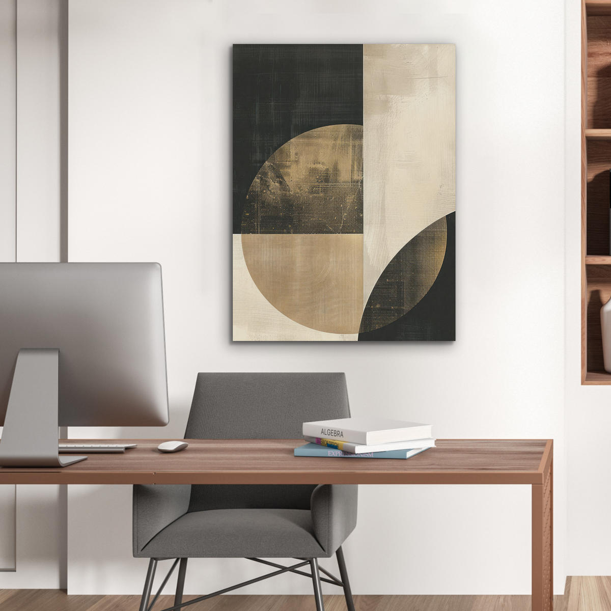 AKUSTIKPANEEL Abstrakt - Geometrische Formen - Schwarz - Gold 60x80 cm - Ecru, Textil (60/0.9/80cm) - MuchoWow