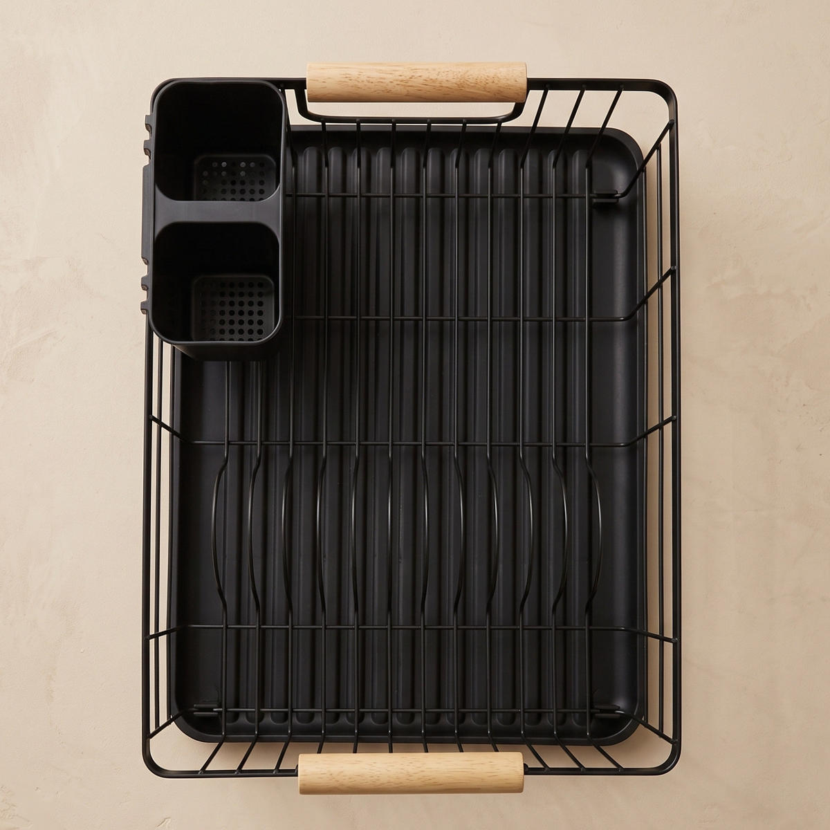 GESCHIRRABTROPFER mit Besteckbehälter 43/32/15 cm - Schwarz, Metall (32/15/43cm) - BOXIMO