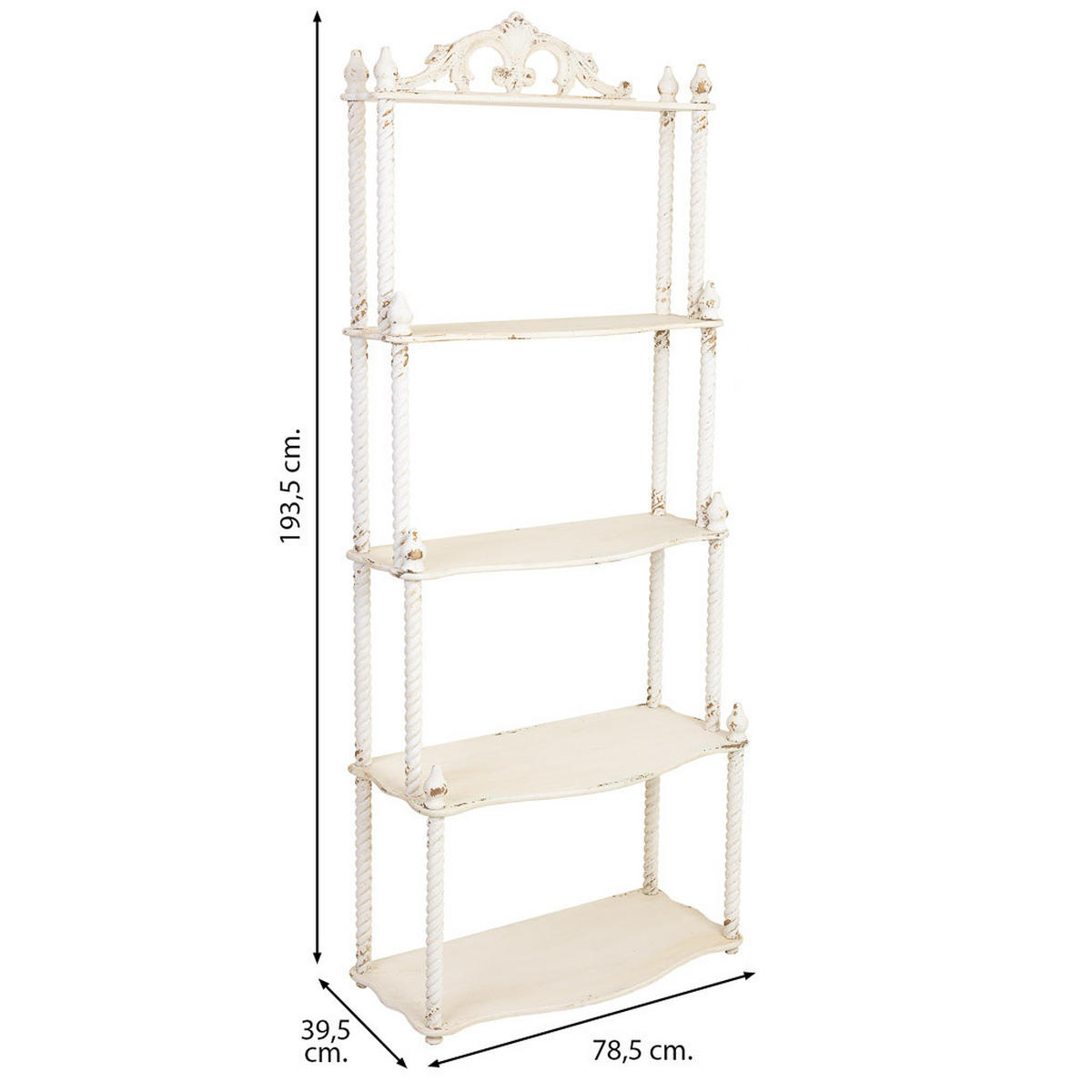 REGAL aus Holz mit 5 böden im Antik-Finish 78x39x193 - Weiß, Holz (79/193/39cm) - Wanderlust