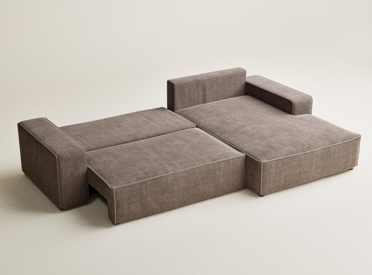ECKSOFA MIT SCHLAFFUNKTION Modo Braun Chenille-Stoff - Rechts Seite - Schwarz/Braun, Holz/Holzwerkstoff (294/185cm) - Maison de Reve
