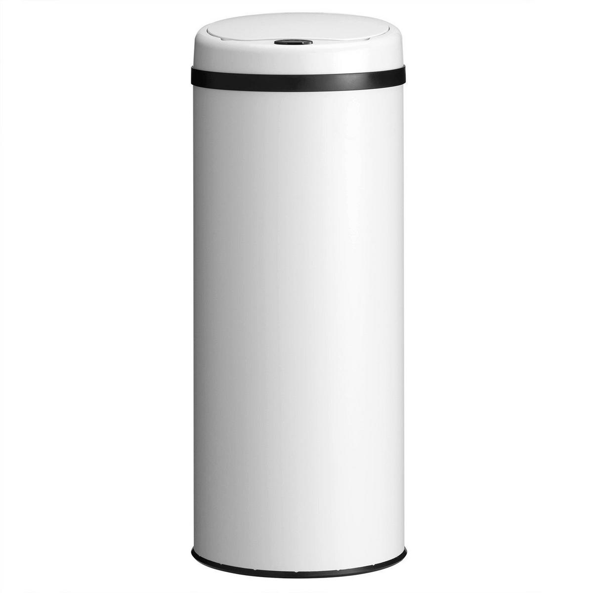 MÜLLEIMER rund 50L weiß mit Sensor - Weiß, Metall (31/77/31cm) - Juskys