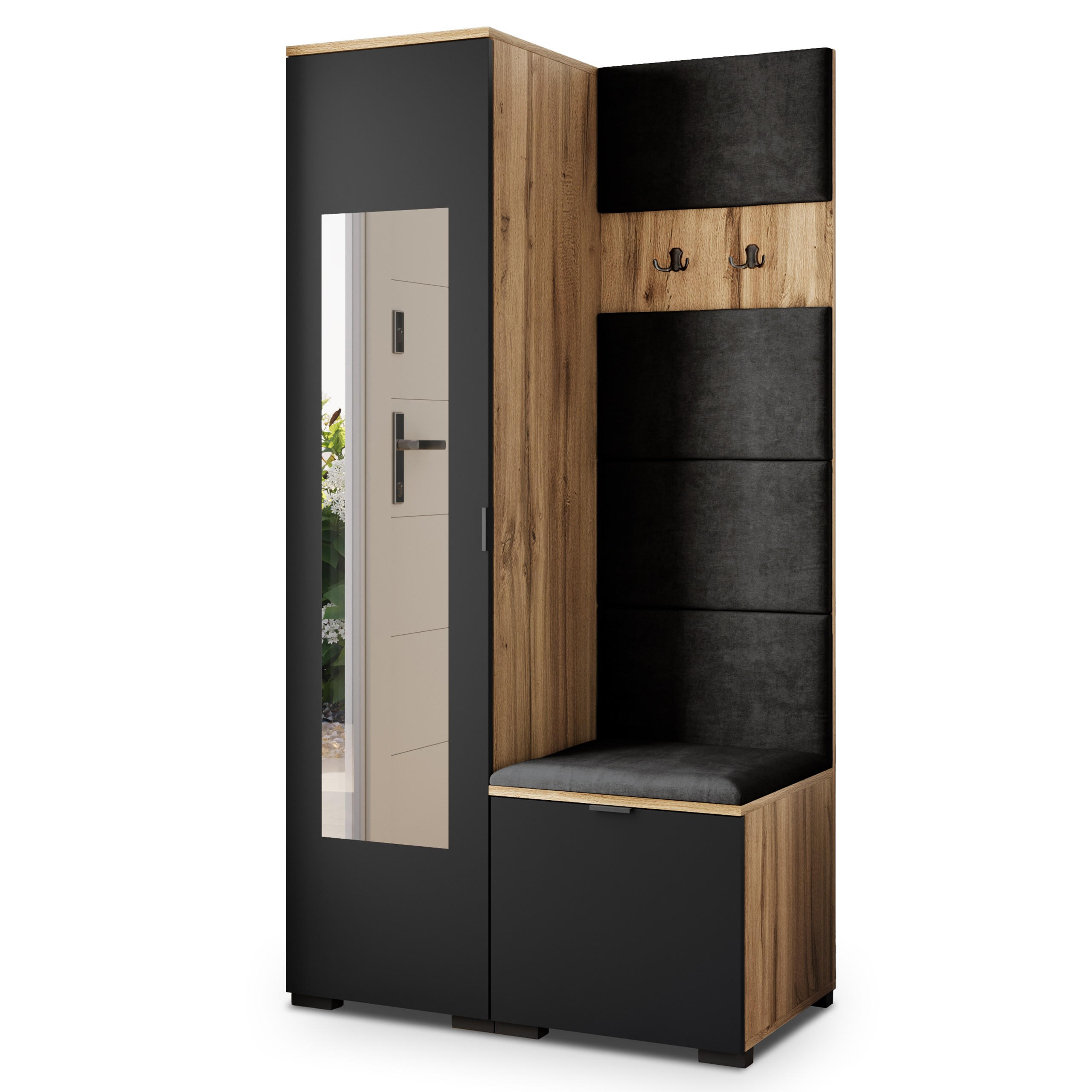 Masseno Garderobenschrank Eiche Wotan, Schwarz, Schwarz 95x181x51 cm
