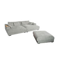 BIG SOFA-SET MIT TABLETT NATUR MADELINE Hellgrau Cord - Hellgrau/Schwarz, Kunststoff/Textil (290/85/170cm) - KAWOLA