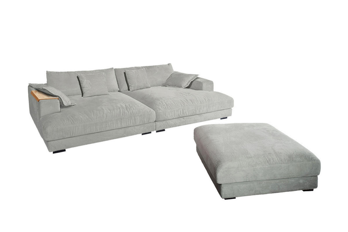 BIG SOFA-SET MIT TABLETT NATUR MADELINE Hellgrau Cord - Hellgrau/Schwarz, Kunststoff/Textil (290/85/170cm) - KAWOLA