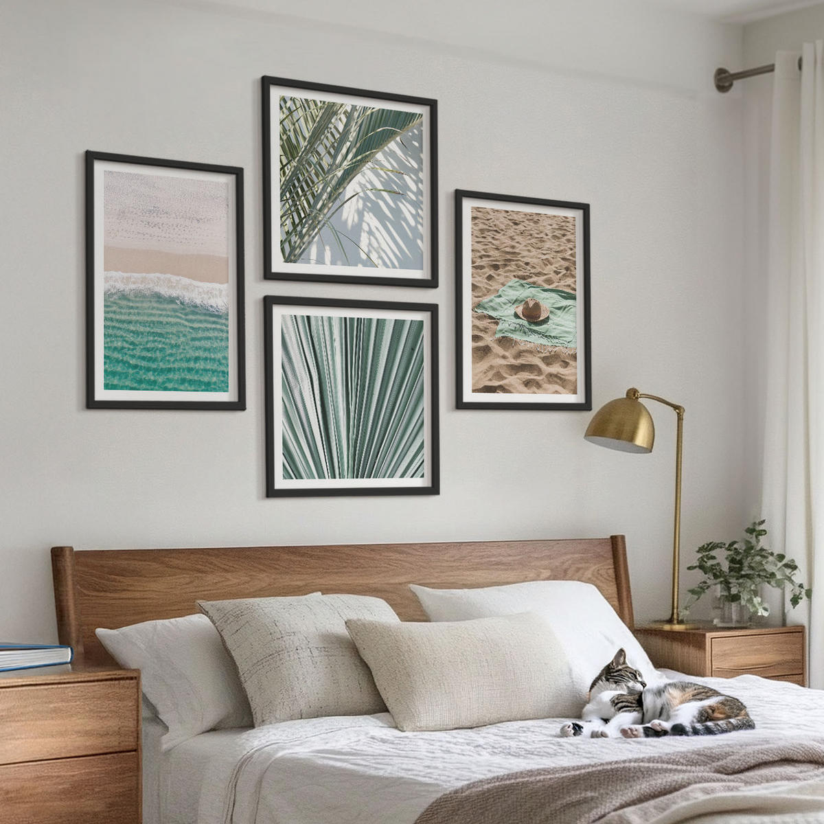 BILDER SET 4er Set - 50x50 cm & 40x60 cm Schwarzer Rahmen - Urlaubsblick Strand Meer - Schwarz, Kunststoff (50/50cm) - TULUP