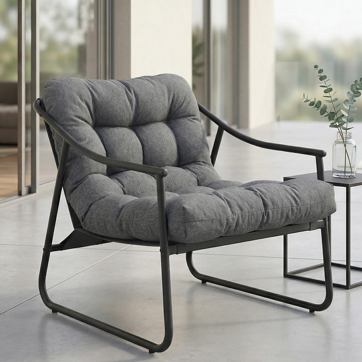 LOUNGESESSEL Aluminium Texteline Dunkelgrau - Dunkelgrau/Schwarz, Textil/Metall - Outsunny