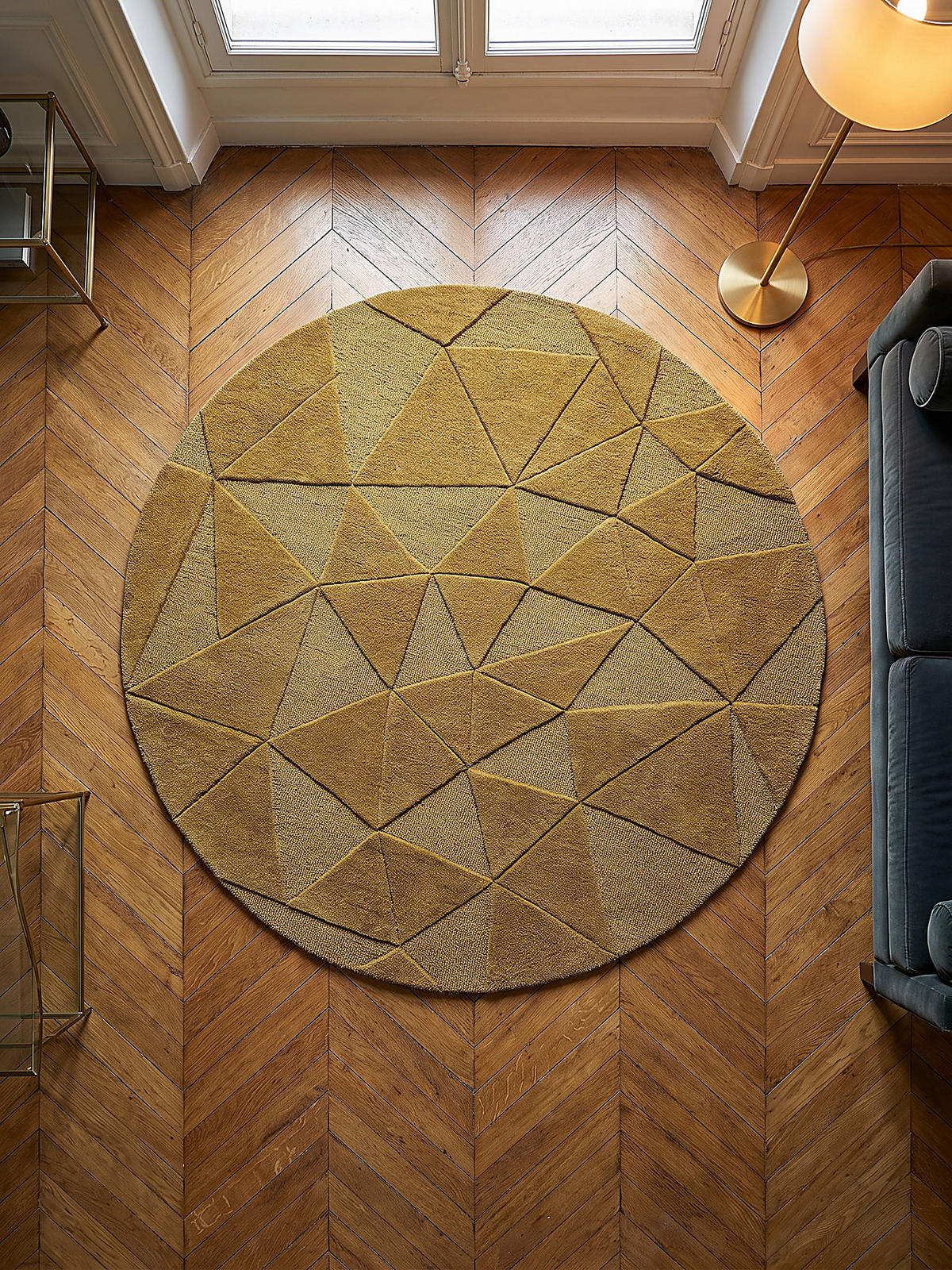 TEPPICH aus Wolle, handgetuftet, DEBEN, in Ocker, Splitterformen, Ø 160 cm - Gelb, Textil (160/160cm) - KADIMA DESIGN