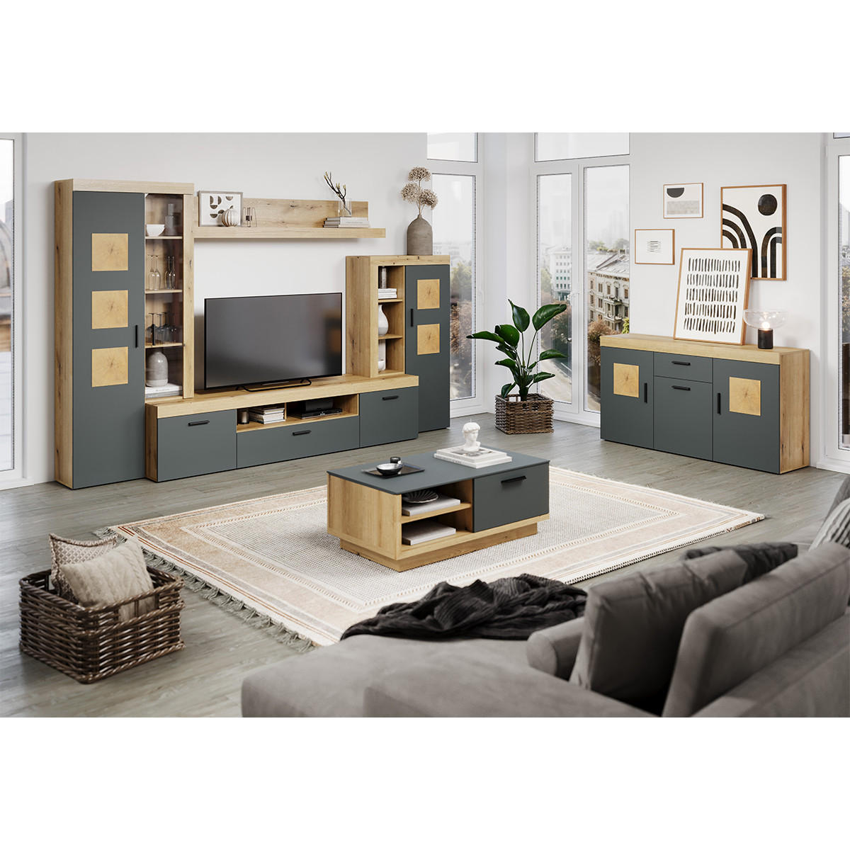 LOWBOARD Tyler Eiche Dekor - Eichefarben, Holzwerkstoff (230/52/52cm) - Trendteam