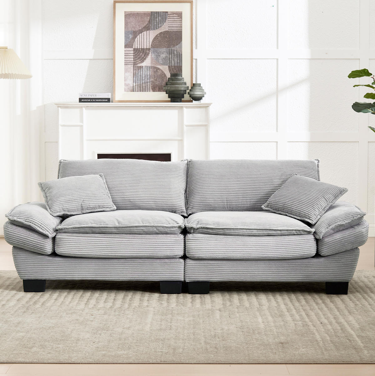 SOFA 2-Sitzer ultratiefer Sitz ca. 224 x 81 x 81 cm Samt Light Gray - Hellgrau, Kunststoff (224/81/81cm) - Meubliv