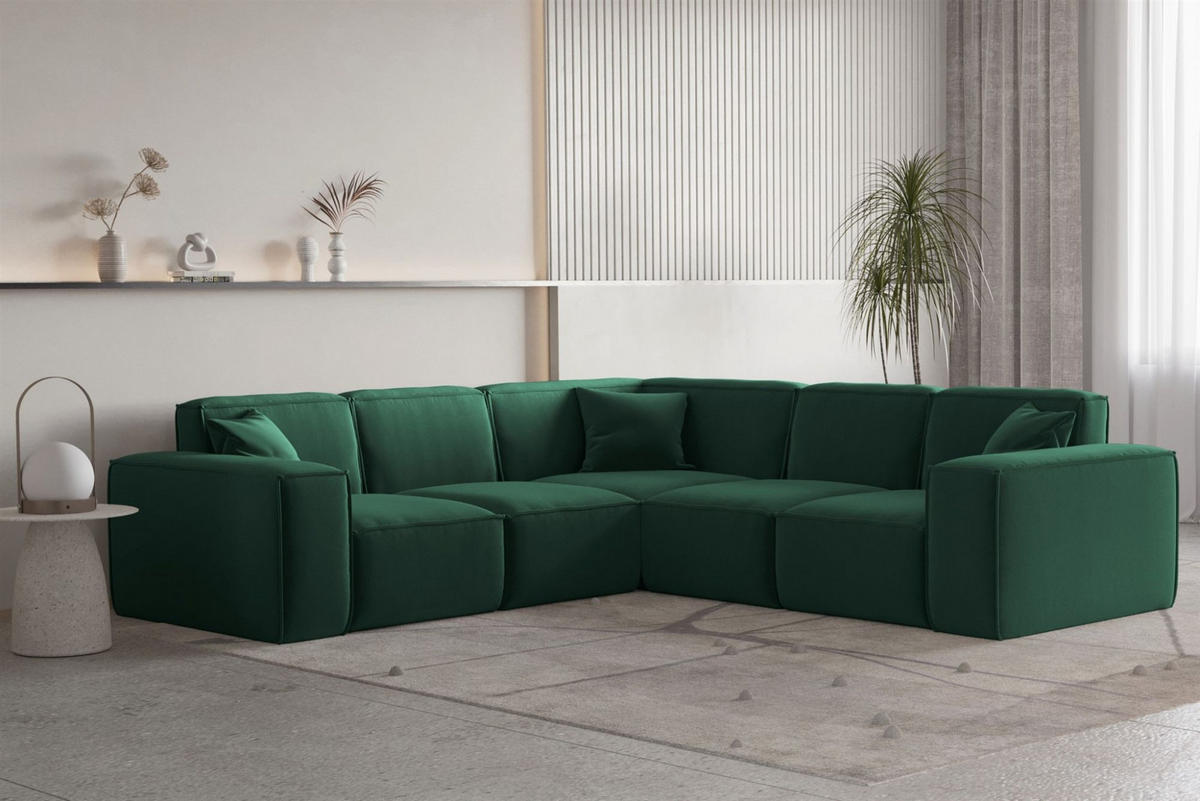 ECKSOFA Univ Celes Premium Opera Velvet - Grün, Holzwerkstoff/Textil (246/246cm) - Fun Möbel