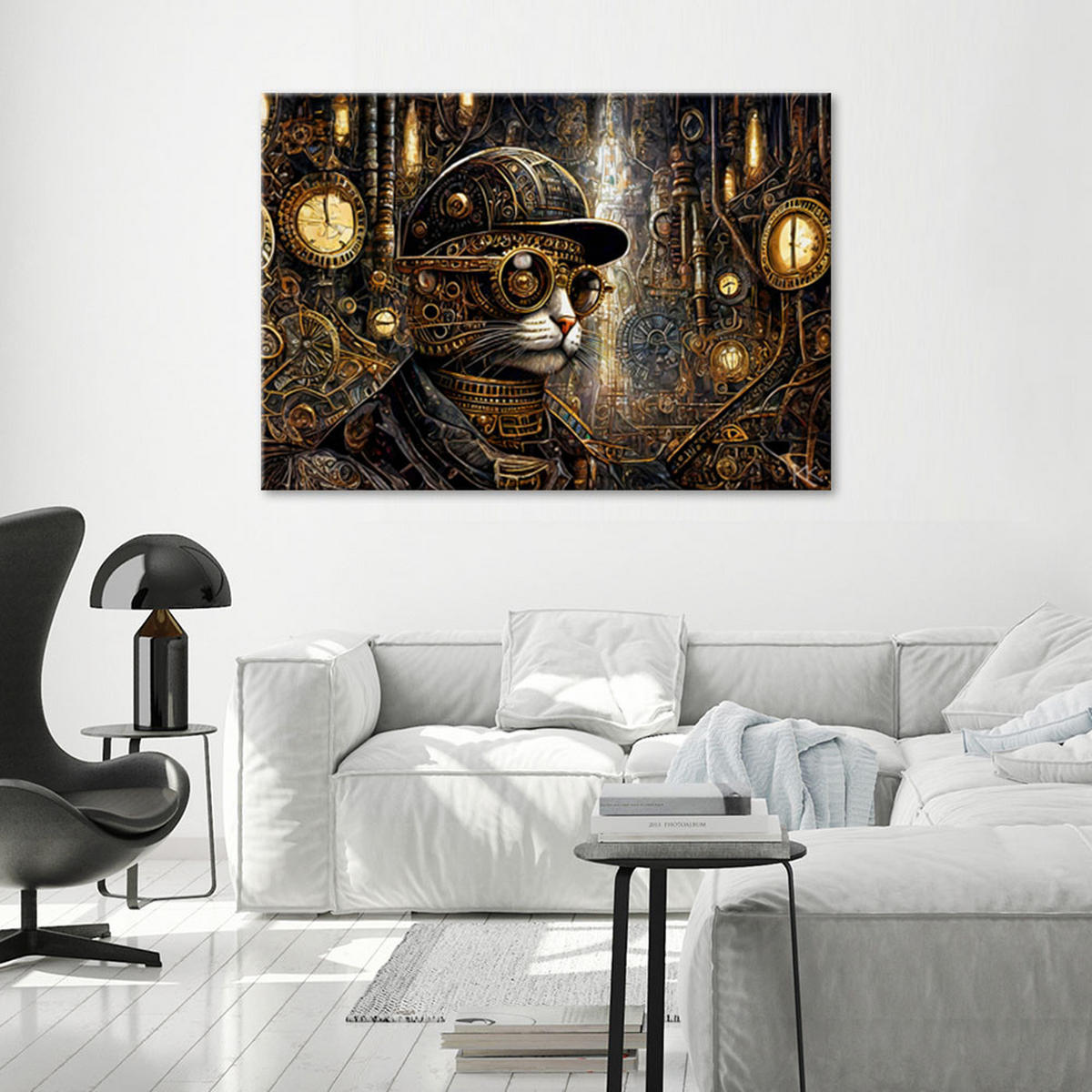 LEINWANDBILD Fantastische Katze im Steampunk Stil - Goldfarben, Textil (60/40cm) - Feeby