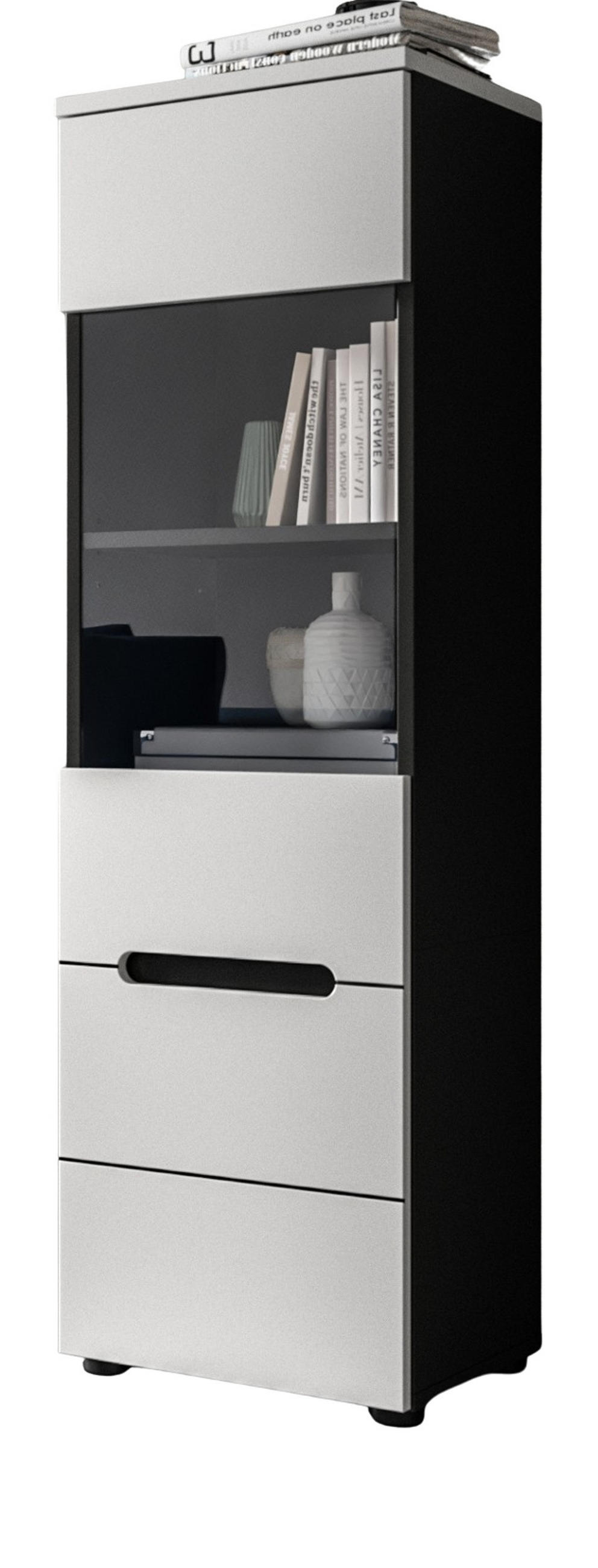 VITRINE weiß, grau, Vitrinenschrank hängend / stehend 36 cm - Schwarz/Weiß, Glas/Holzwerkstoff (36/125/33cm) - Inn.Furn