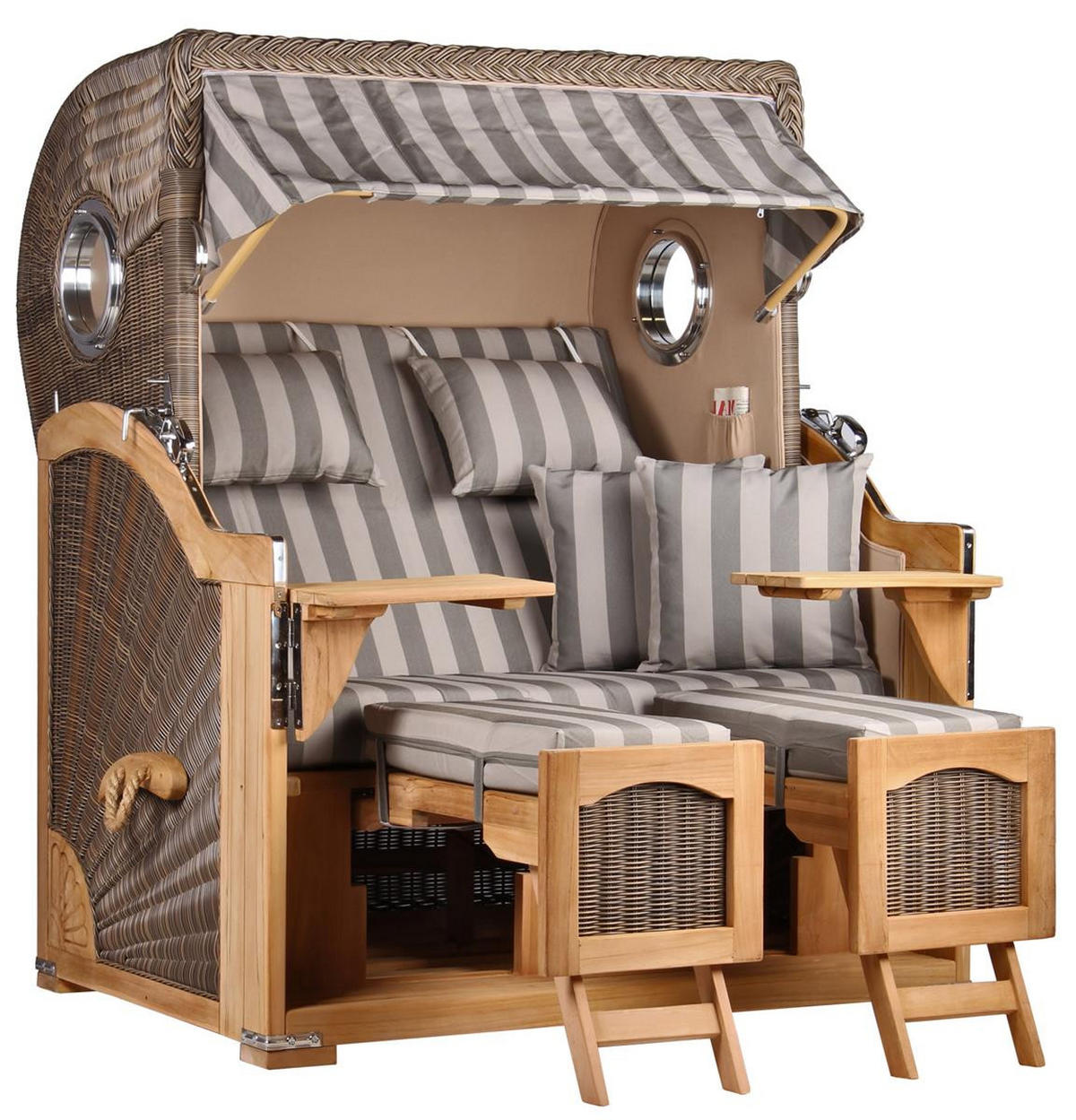 STRANDKORB Düne 2 Sitzer Teak PE Grey - Braun/Grau, Holz/Metall (125/170/80cm) - Mr. Deko