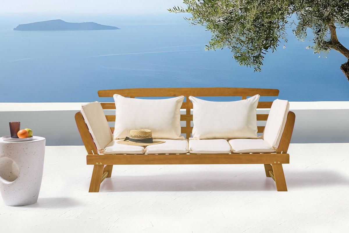 GARTENBANK 2-Sitzer Heller Holzfarbton Portici - Hellbraun/Weiß, Holz (210/82/66cm) - Beliani