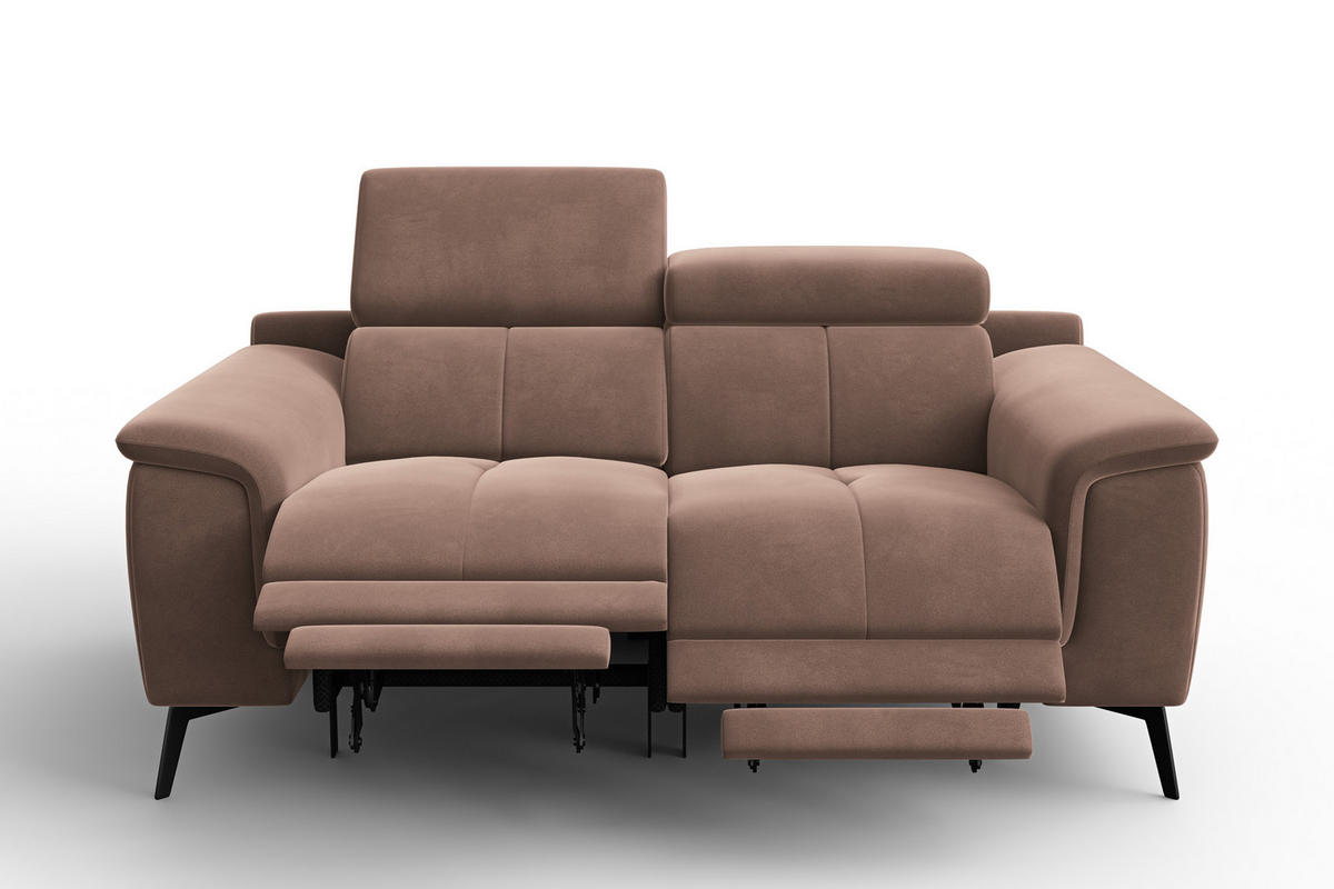 SOFA RELAX FIERO 2-Sitzer, Brauner Veloursstoff - Schwarz/Braun, Holz/Textil (170/82/103cm) - Courtois Laville