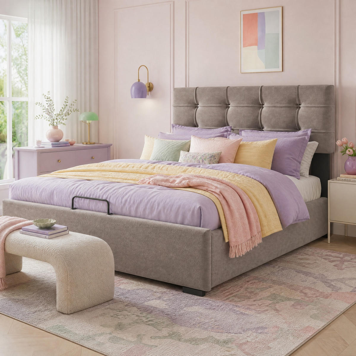 POLSTERBETT 140/200 cm in Hellgrau Samt mit Bettkasten, Verstellbarem Kopfteil und Matratze - Hellgrau, Holzwerkstoff/Textil (140/200cm) - CHICFURN