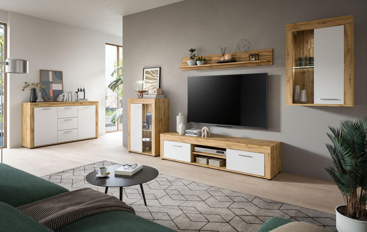 VITRINE JAM (B/H/T: ca. 60/86/35 cm) in Wotan Eiche Nachbildung/weiß - Eiche Wotan, Holzwerkstoff (60/86/35cm)