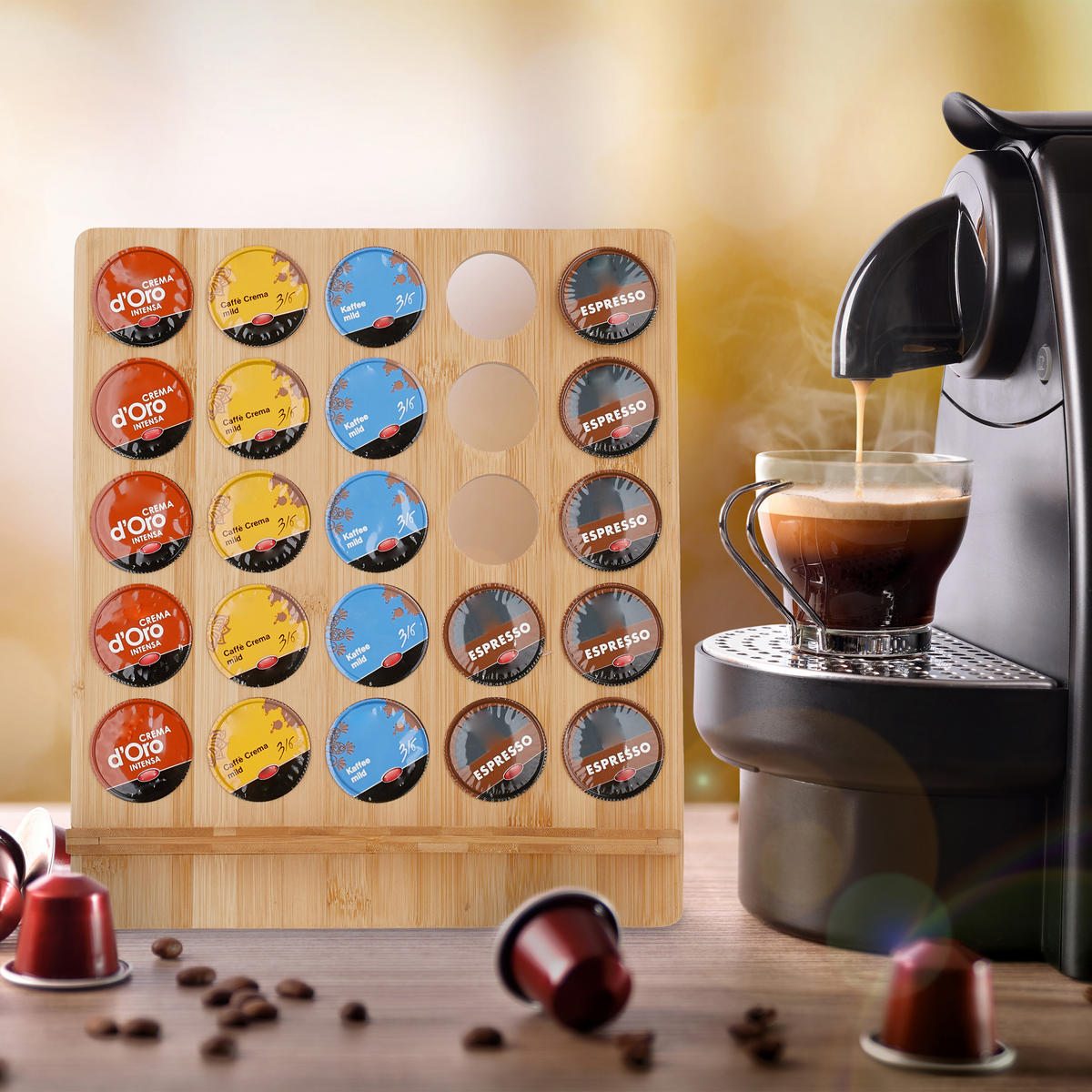 KAPSELHALTER - Hellbraun, Holz (27/30/13cm) - Relaxdays