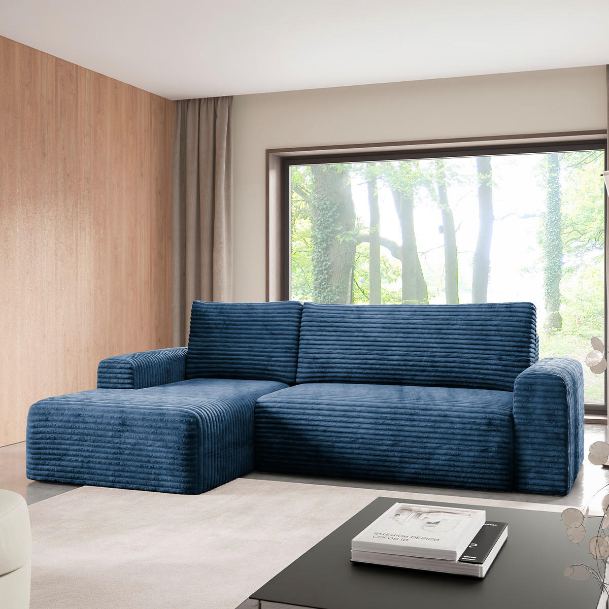 ECKSOFA Romeo 3 Sitzplätze Dunkelblau - Blau, Holz (268/163cm) - Petits-meubles