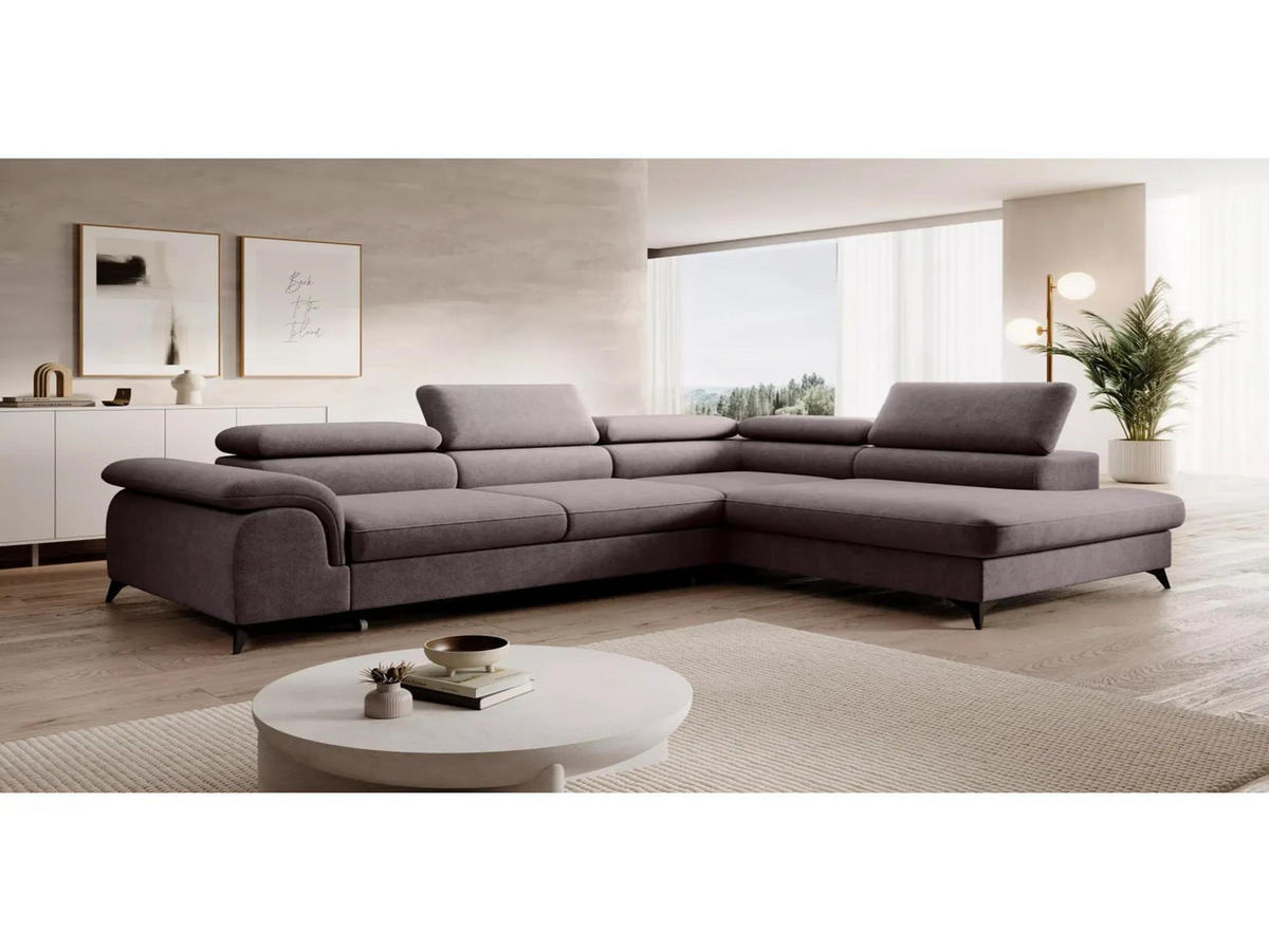 ECKSOFA PLAZA L Rechts mit Schlaffunktion 125x195 Velours Dunkelgrau - Dunkelgrau/Schwarz, Holz/Textil (275/205cm) - Muffo