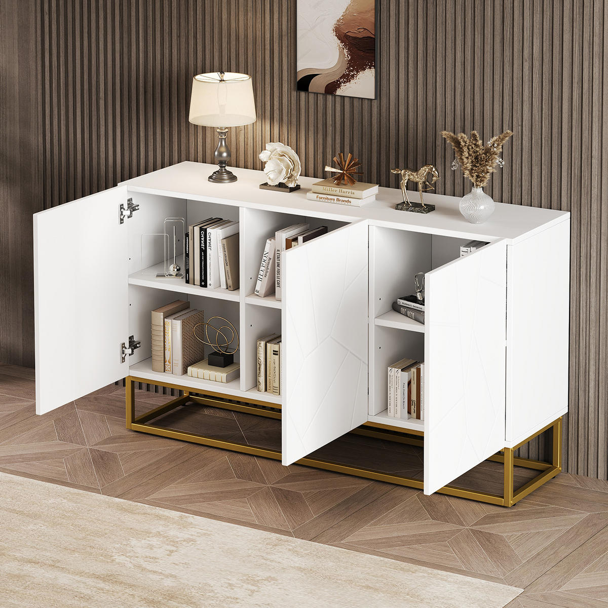 SIDEBOARD Hochglanz 4 Fächer 130cm Modern Stauraum Anrichte - Multicolor, Holzwerkstoff (35/76/130cm) - FLIEKS