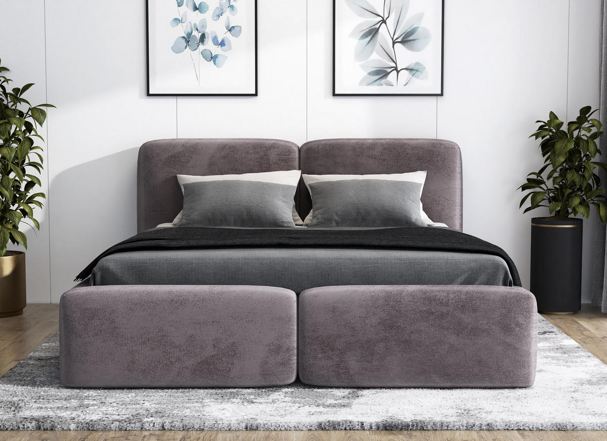 POLSTERBETT OLKE-OM 140 x 200 Farbe: Grau - Grau, Textil (140/200cm) - A&J MöbelLand