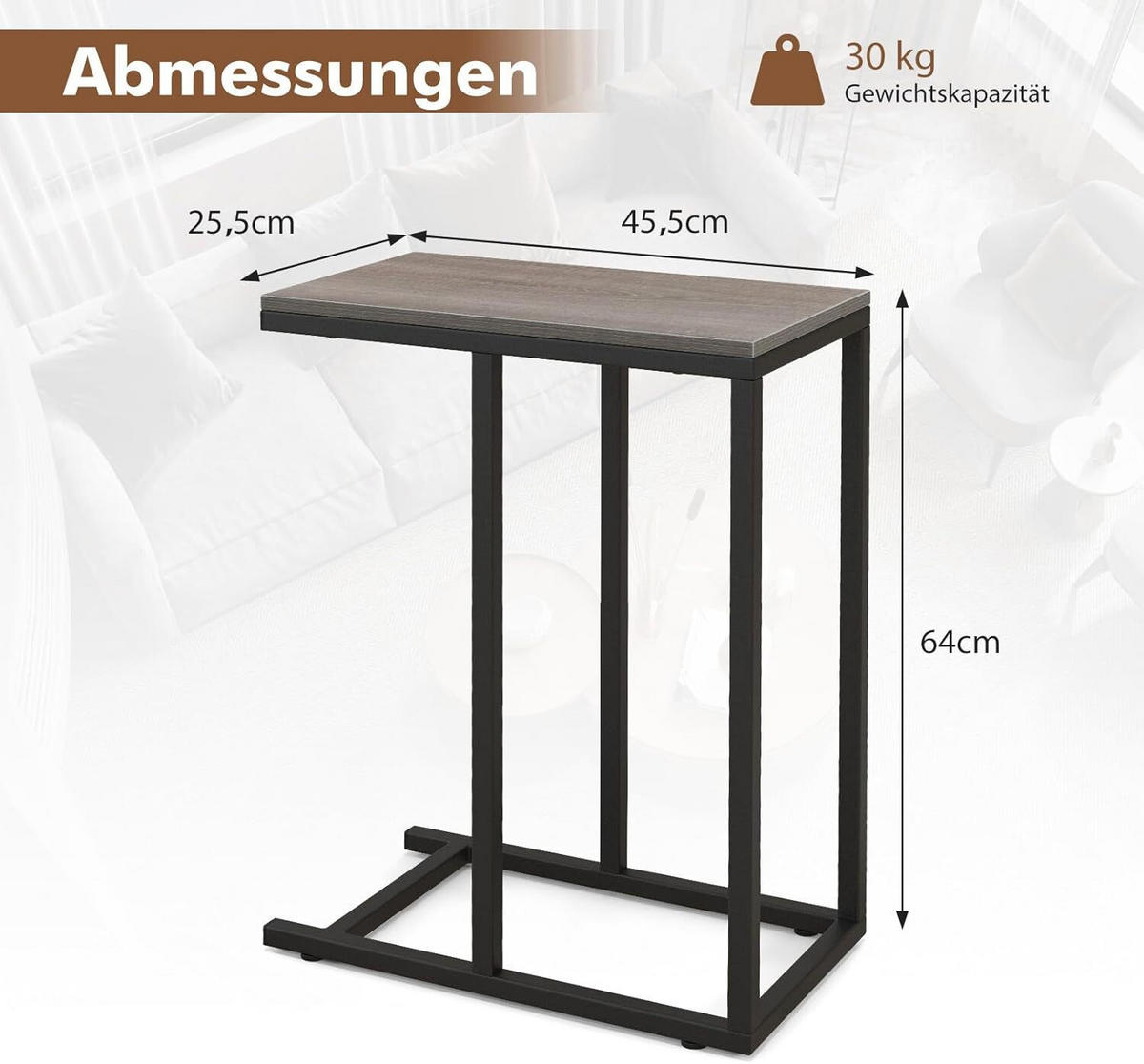 BEISTELLTISCH 64cm Graueiche - Grau, Holz (45/25/64cm) - COSTWAY