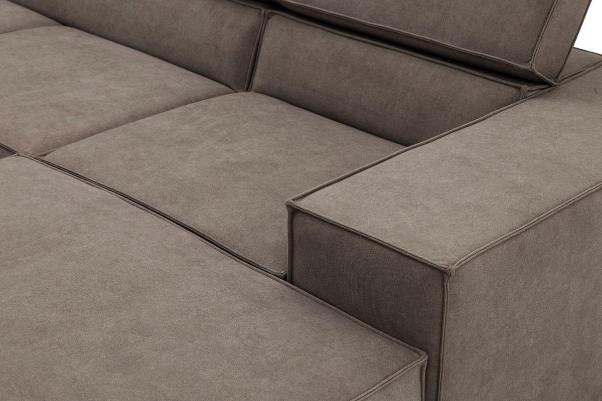 ECKSOFA PURE U Links mit Schlaffunktion 127x270 Velours Beige - Beige/Schwarz, Holz/Textil (340/204cm) - Muffo