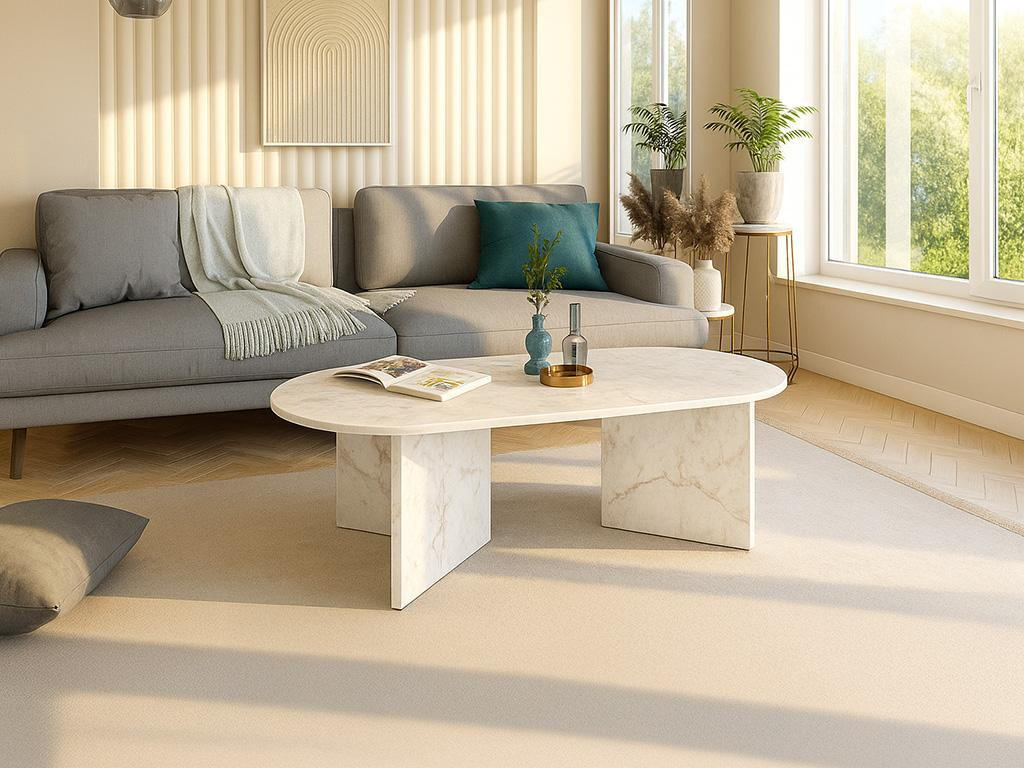 COUCHTISCH - Marmor-Optik Weiß - TOPANIA - Weiß, Holz (120/60/39.6cm) - Vente-Unique