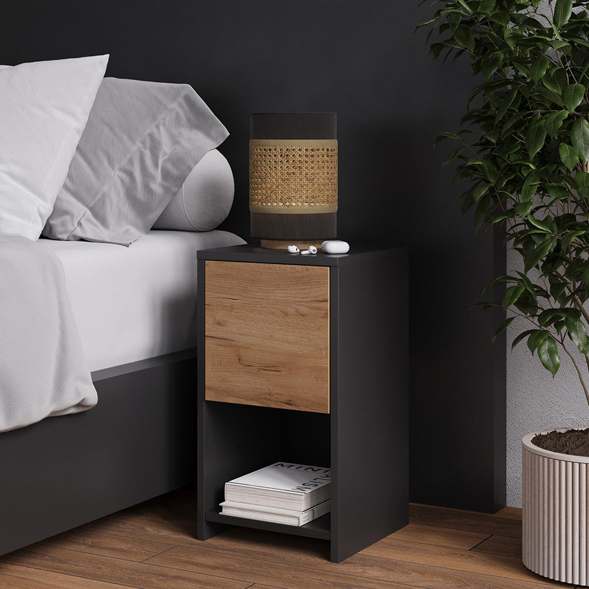 NACHTTISCH Evo Anthrazit/Goldkraft Eiche 30 x 55 cm mit Schublade - Anthrazit, Holzwerkstoff (30/55/30cm) - Vicco