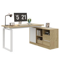 SCHREIBTISCH in Naturfarbe L-förmiger Bürotisch mit 2 Schubladen und verstellbaren Regalböden - Weiß/Naturfarben, Holzwerkstoff/Metall (40/113.5/76cm) - STILVORA