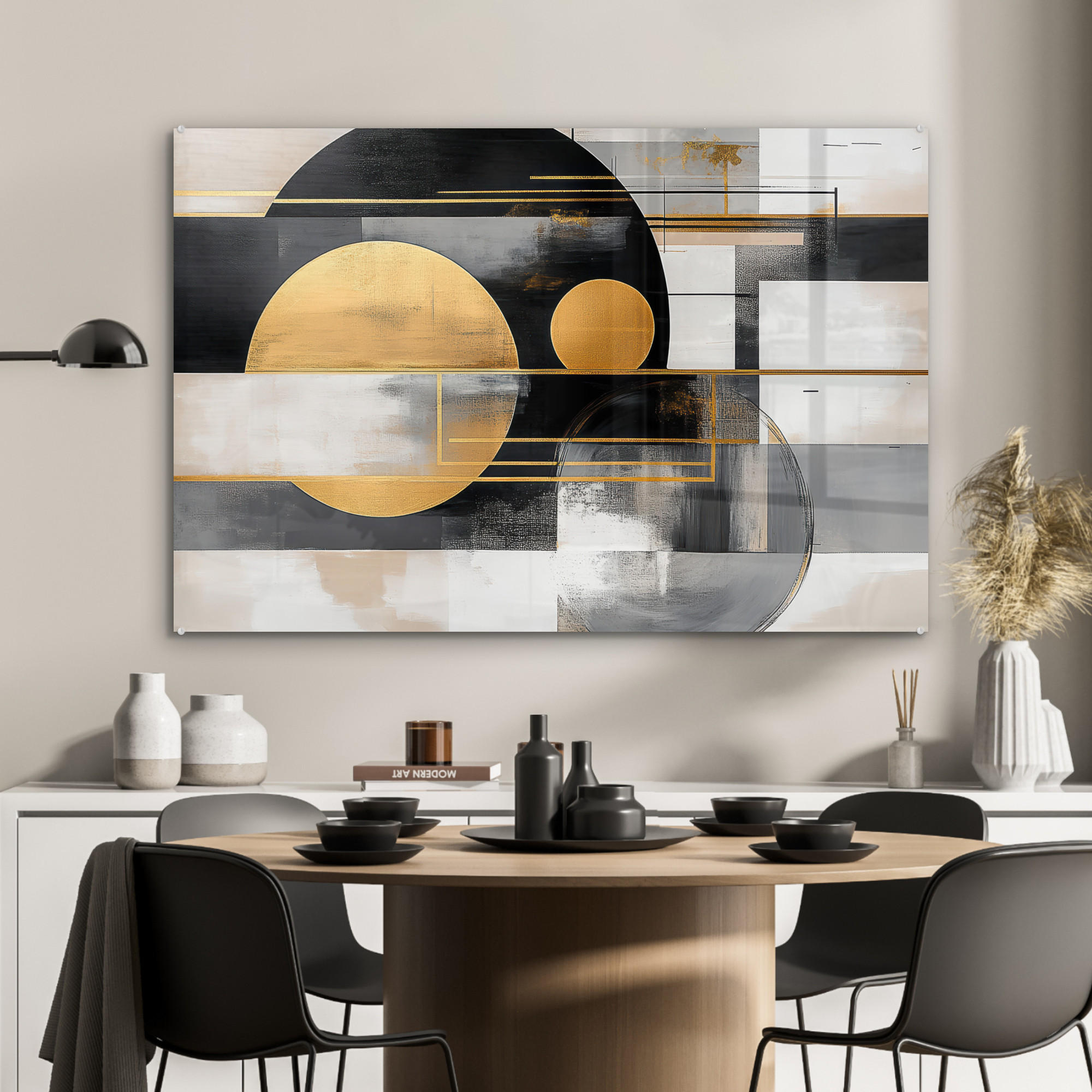 ACRYLGLASBILD Abstrakt - Gold - Silber - Formen - Ästhetisch - Modern 120x80 cm - Goldfarben, Glas (120/80cm) - MuchoWow