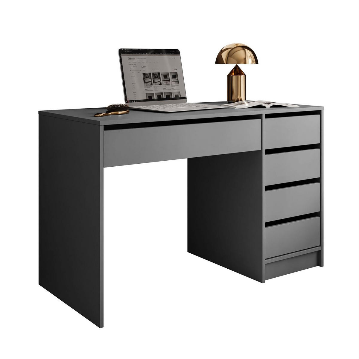 SCHREIBTISCH MADA MAT mit Schubladen - Anthrazit, Holzwerkstoff (55/120/75cm) - Lookway