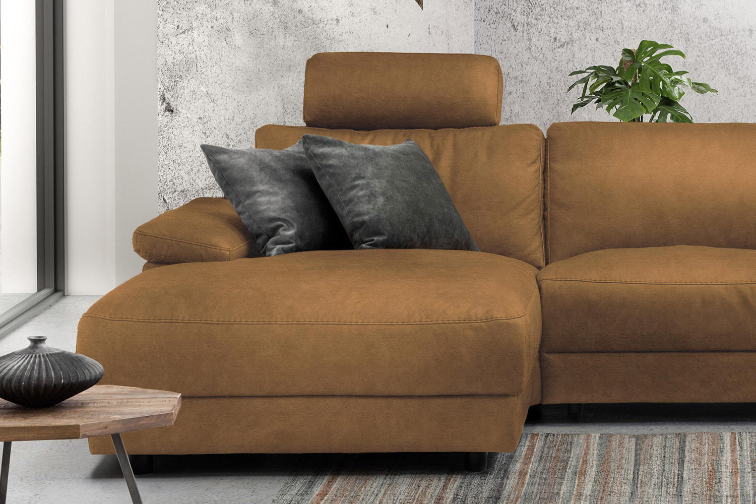 ECKSOFA XL MOTOR. RELAXFUNKTION LOLA Orange Webstoff - Schwarz/Orange, Textil (304/178cm) - KAWOLA