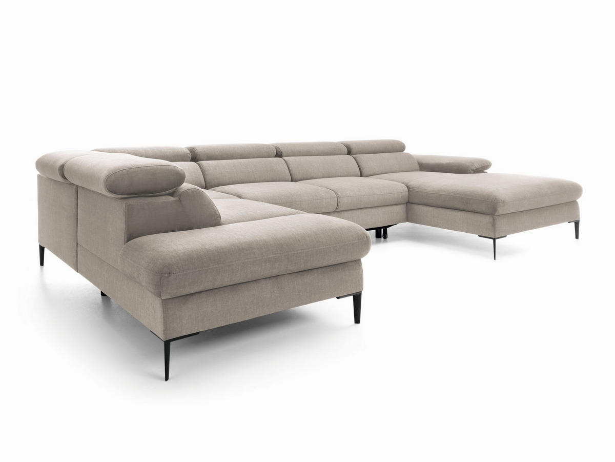 WOHNLANDSCHAFT MESTO Beige Velours-Stoff mit Schlaffunktion - Beige, Holz (353/94/182cm) - MASSENO